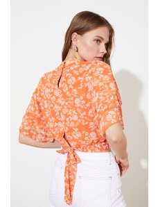 Trendyol Multicolored Crop Back Detailed High Collar Chiffon Woven Blouse