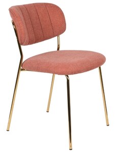 White Label Růžová látková jídelní židle WLL Jolien se zlatou podnoží