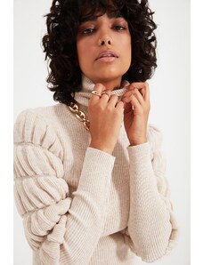 Trendyol Stone Gimped Sleeve Detailed Turtleneck Knitwear Sweater