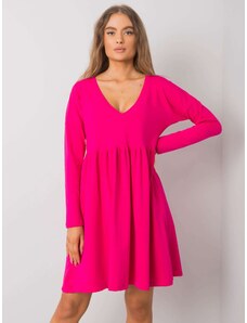 RUE PARIS Růžové dámské šaty s dlouhými rukávy -fuchsia Tmavě růžová