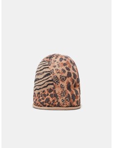 Hnědá dámská čepice s leopardím vzorem Desigual Animal Patch Gorro - Dámské