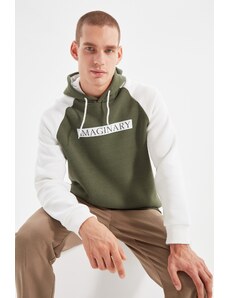 Trendyol Khaki Regular/Regular Fit Slogan Printed Fleece Inside Cotton Sweatshirt