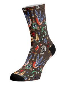 Walkee barevné ponožky - Tattoo (hnědé) Barva: Hnědá, Velikost: 37-41