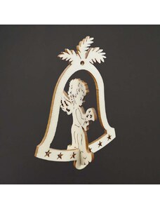 AMADEA Dřevěná ozdoba 3D zvonek - anděl zpívající 9 cm