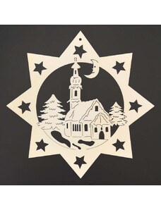 AMADEA Dřevěná ozdoba hvězda s kostelem 18 cm