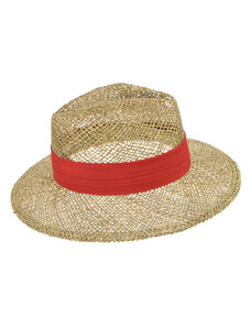 SEEBERGER Slaměný klobouk z mořské trávy s červenou stuhou - Fedora