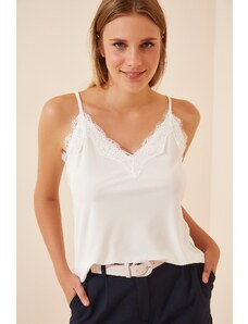 Happiness İstanbul Women's White Lace Knitted Blouse