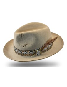 Béžový velurový klobouk fedora - Pino - vintage - limitovaná kolekce