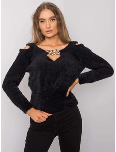 Basic Krátky čierny elegantný sveter s ozdobou vo výstrihu Leandre RUE PARIS