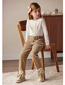 Mayoral Long corduroy trousers with belt for girls, Sand