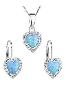 Evolution Group s.r.o. Sada šperků se syntetickým opálem a krystaly Preciosa náušnice a přívěšek světle modré srdce 39161.1