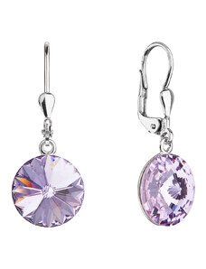 EVOLUTION GROUP Stříbrné náušnice visací s krystaly Swarovski fialové kulaté 71144.3 violet