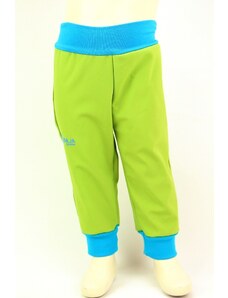 BajaDesign Jarní softshellové kalhoty, pro holčičky, pro chlapečky, zelené, tyrkys lemy