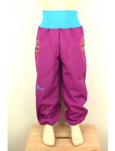BajaDesign softshellové kalhoty pro holky, fialové, pestré pruhy vel. 140