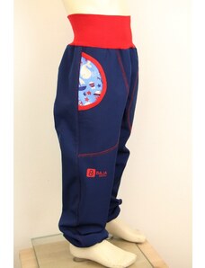 BajaDesign Jarní softshellové kalhoty pro holčičky, pro chlapečky, tm. modré, velryby