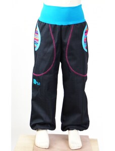 BajaDesign softshellové kalhoty pro holčičky, černé, pestré pruhy vel. 92