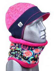 BajaDesign čepice pro holky, neon. růžová svetrovina,tm. modrá čelenka vel. 58