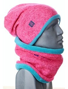 BajaDesign zimní svetrová čepice pro holky, neon. růžová + tyrkysová vel. L