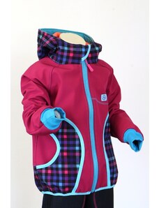 BajaDesign softshellová bunda pro holky, růžová, fialové kostičky vel. 134/140