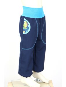 BajaDesign softshellové kalhoty pro chlapečky, tm. modré,tyrkys + auta modré vel. 92