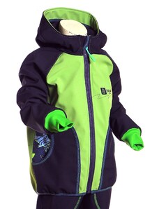 BajaDesign softshellová bunda pro chlapečky, tm. modrá+zelená + žraloci vel. 86/92