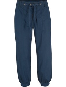 bonprix 3/4 lněné kalhoty s pohodlnou pasovkou Loose Fit Modrá