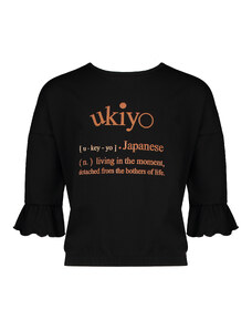 NONO Dívčí tričko se 3/4 rukávy černé Ukiyo
