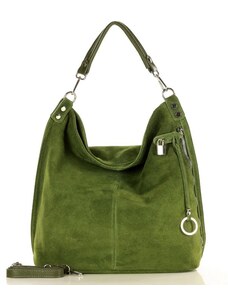 Kabelky od Hraběnky Italská nadčasová stylová XL kabelka kožená; vojenská zelená