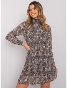 Fashionhunters Béžové šaty s leopardím vzorem Jacquie RUE PARIS