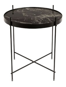 Černý kovový odkládací stolek ZUIVER CUPID 43 cm s mramorovým dekorem