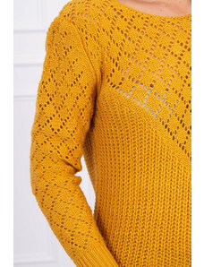 MladaModa Úpletový svetr s kosočtvercovým vzorem model 2019-39 hořčicový