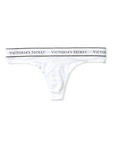 Victoria's Secret bílá tanga s logem na gumě Old School Logo