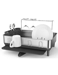 Odkapávač na nádobí Simplehuman s držákem na skleničky, rám z nerez oceli, šedý plast, FPP