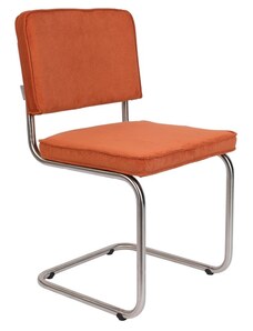 Oranžová manšestrová jídelní židle ZUIVER RIDGE RIB s matným rámem