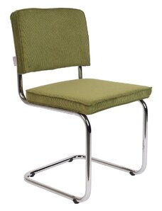 Zelená manšestrová jídelní židle ZUIVER RIDGE RIB s lesklým rámem