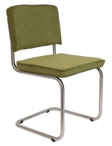 Zelená manšestrová jídelní židle ZUIVER RIDGE RIB s matným rámem