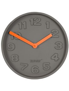 Šedé nástěnné hodiny ZUIVER CONCRETE TIME z betonu s oranžovými ručičkami
