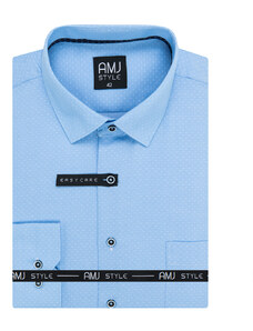 AMJ Pánská košile, modrá kostičkovaná VDR1178, dlouhý rukáv, regular fit