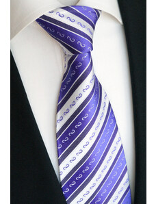 Beytnur Luxusní hedvábná kravata bíla s fialovým pruhem 198-1