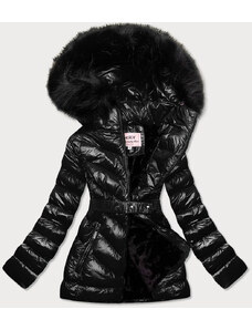 MHM Černá lesklá zimní bunda s mechovitou kožešinou (W673)