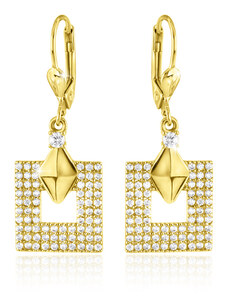 GEMMAX Jewelry Elegantní zlaté visací náušnice čtverce se zirkony GLEYB-32601