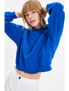 Trendyol Saks Back Print Detailed Hooded Thick Fleece Knitted Sweatshirt