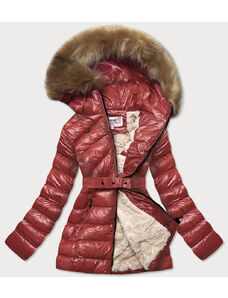 MHM Lesklá zimní bunda ve vínové bordó barvě s mechovitou kožešinou (W674)