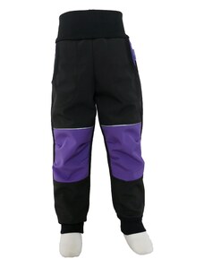 Made by Lucie Softshellové kalhoty s fleecem - jednobarevky - fialová/černá
