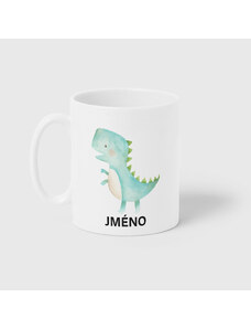 Domovi Bílý keramický hrníček s vlastním jménem Dinosaurus - T-Rex 330ml