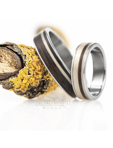 Nordwood Rings Snubní prstýnky TITANIUM & EBONY & BIRCH STRIPS