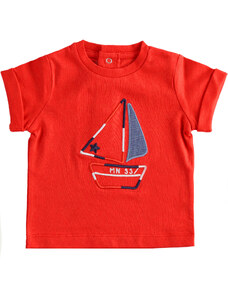 Triko s krátkým rukávem a plachetnicí červená Minibanda