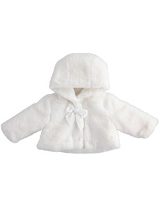 Kabátek s kapucí a mašlí krátký dívka bílá Minibanda