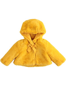 Kabátek s kapucí a mašlí krátký dívka žlutá Minibanda