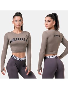 NEBBIA - Fitness crop top s dlouhým rukávem 585 (mocha)